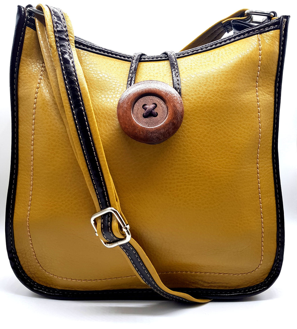 Light Weight Button Cross Body Messenger Handbag Mustard