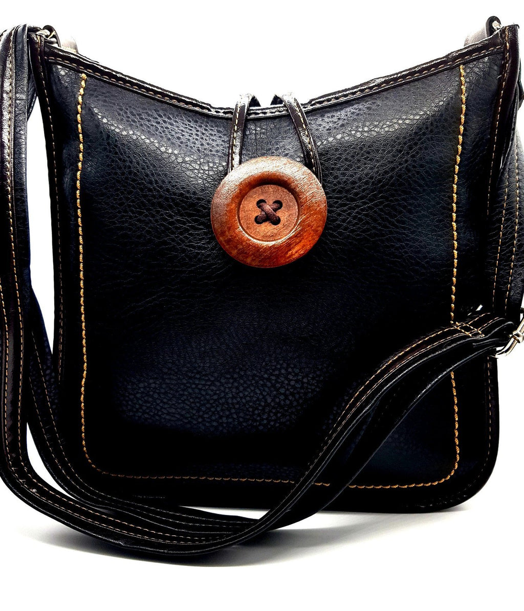 Light Weight Button Cross Body Messenger Handbag Black