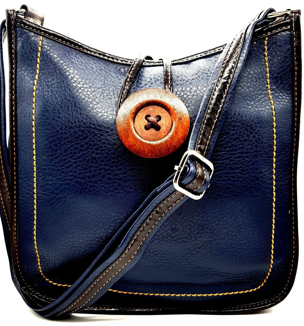 Light Weight Button Cross Body Messenger Handbag Navy