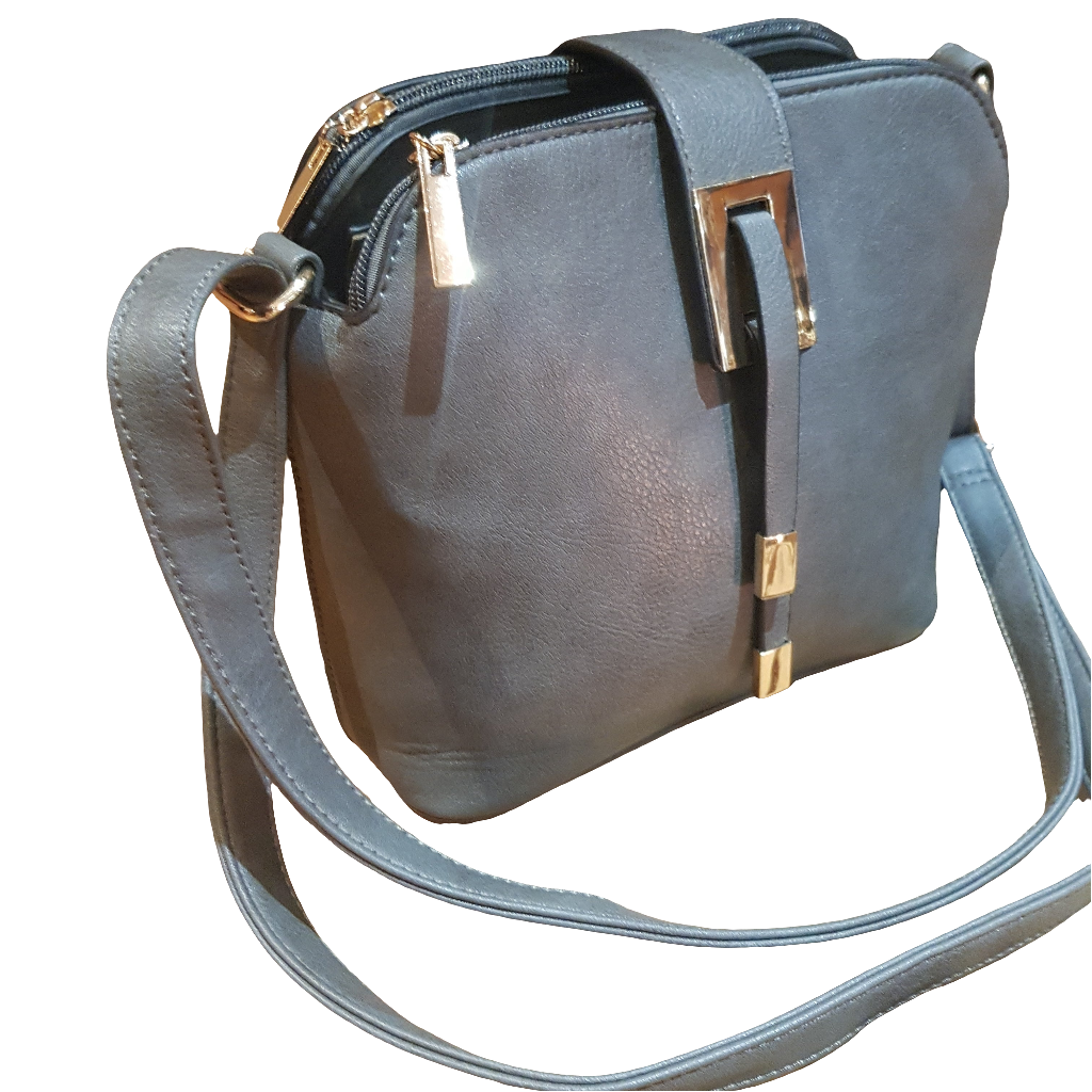 'Statement' Cross Body Messenger Handbag Slate Grey