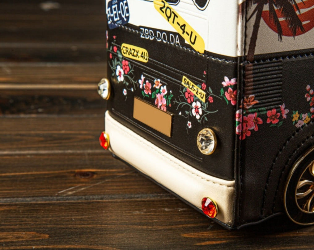 Quirky Bus / Camper Van Designed Handbag Black Edition