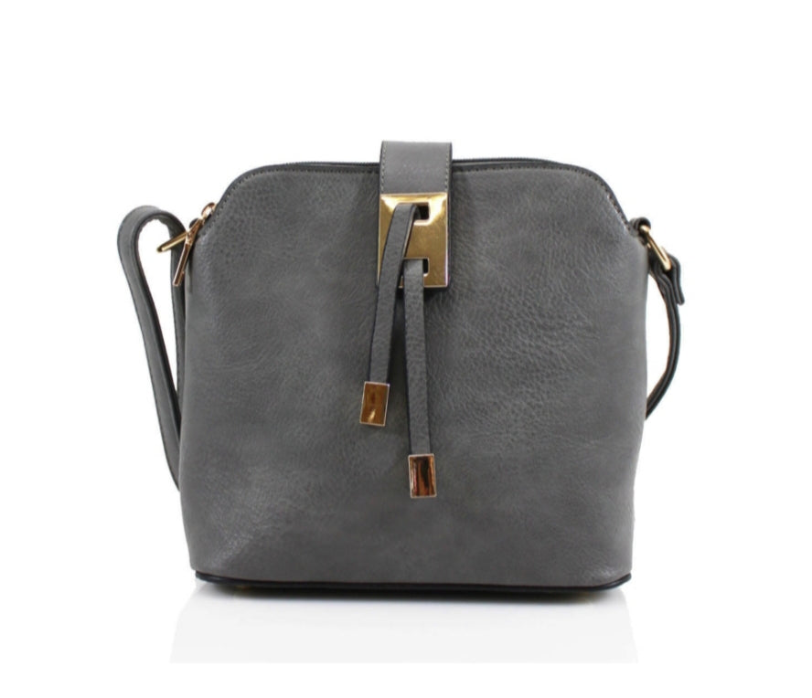 'Statement' Cross Body Messenger Handbag Slate Grey